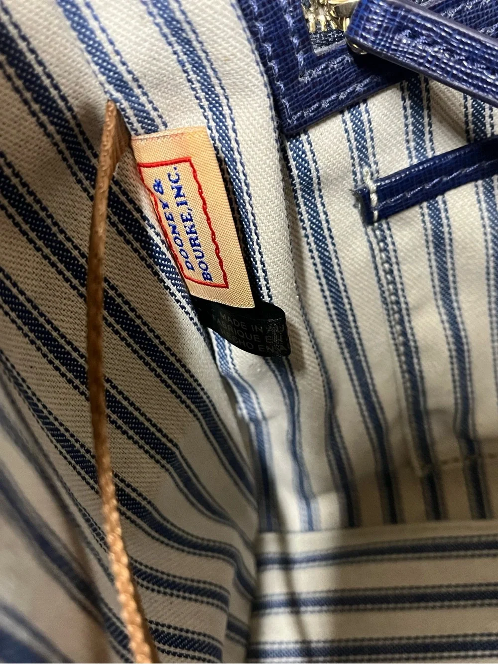 LIKE NEW Dooney & Bourke Blue Saffiano Satchel Top Handle, Striped Lining